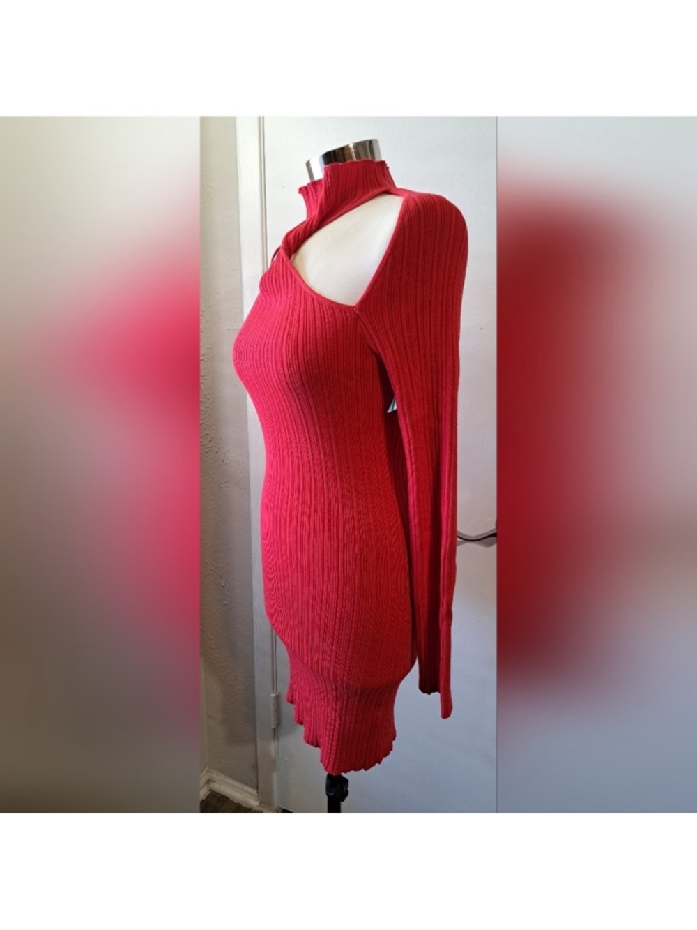ASOS Red Ribbed Cutout Mini Dress - Picture 9 of 10